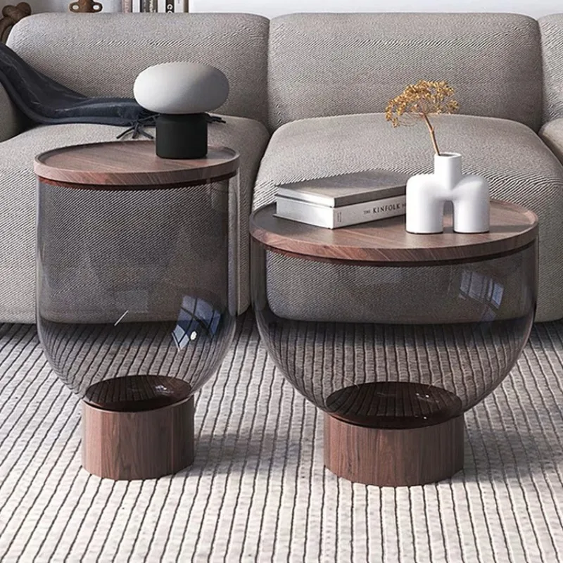 For glass coffee table light luxury high sense color modern simple small apartment sofa corner table