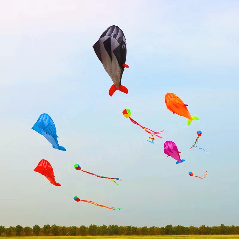 Großer weicher Drachen, Delfin-Drachen, Nylon-Drachenlinie, animierte Drachen, aufblasbares Spielzeug, Fallschirmlinie, Outdoor-Spiel, Kitesurfen, Rucksackrolle
