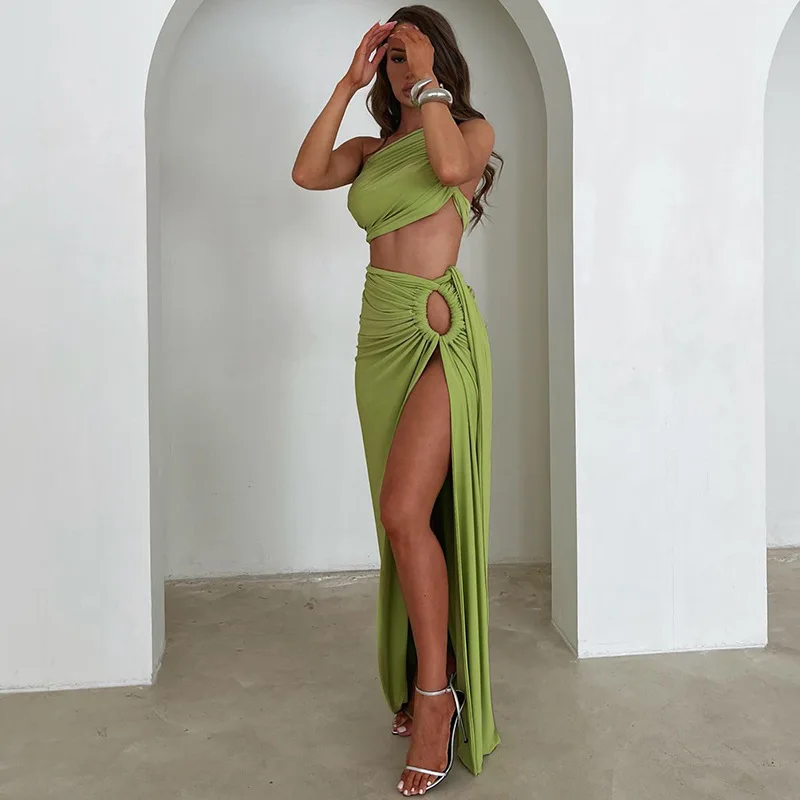 High Waist Slit Skirt Women\'s 2 piece Sets Sexy Backless Tube Top  New Fashion Tight Two-Piece Dress Suits for Women Summer