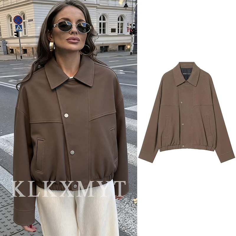 

Women's Solid Color Jacket 2025 Women Long Sleeve Zipper Laple Jackets High Street Short Coats Lady Autumn New Outerwears