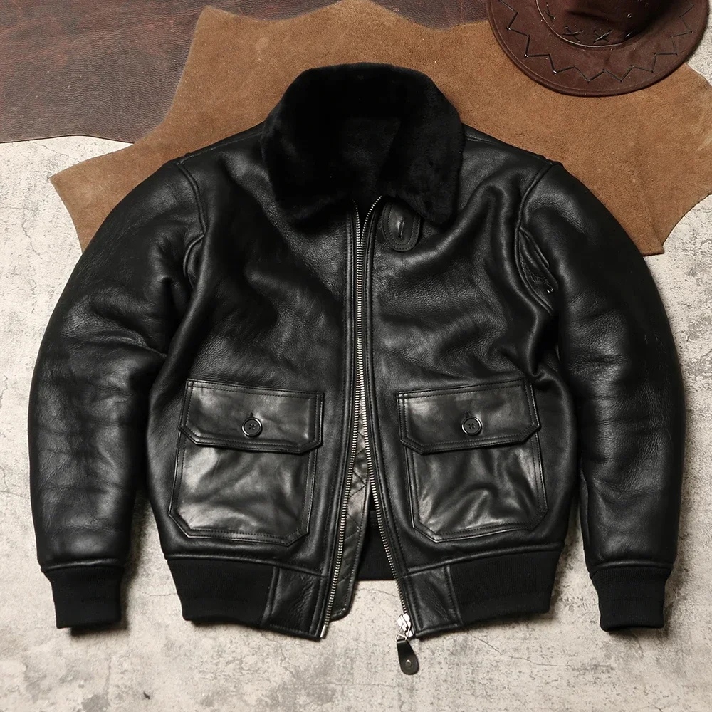 Tailor Brando Men's Leather Aviator Jacket Black