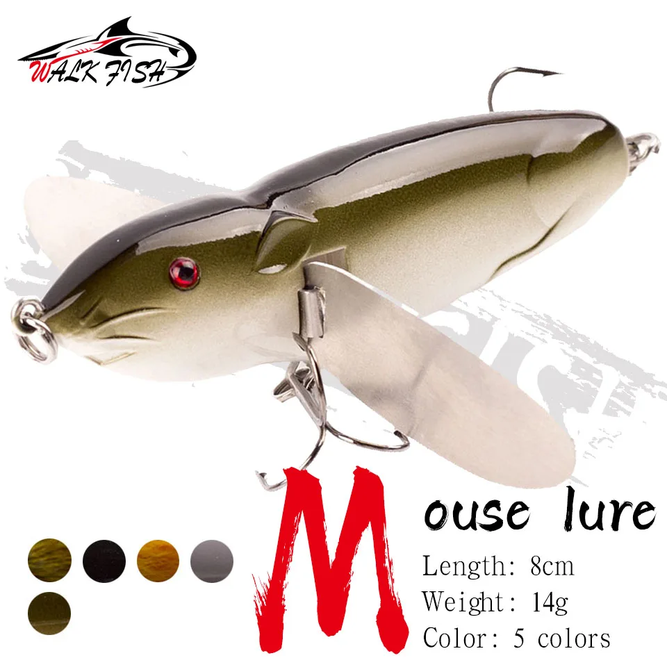 WALK FISH Topwater Bait 8CM 14G Rattles Hard Bait Mouse Crankbait Metal Blade Wings Artificial Lures For Bass Pike Musky Fishing