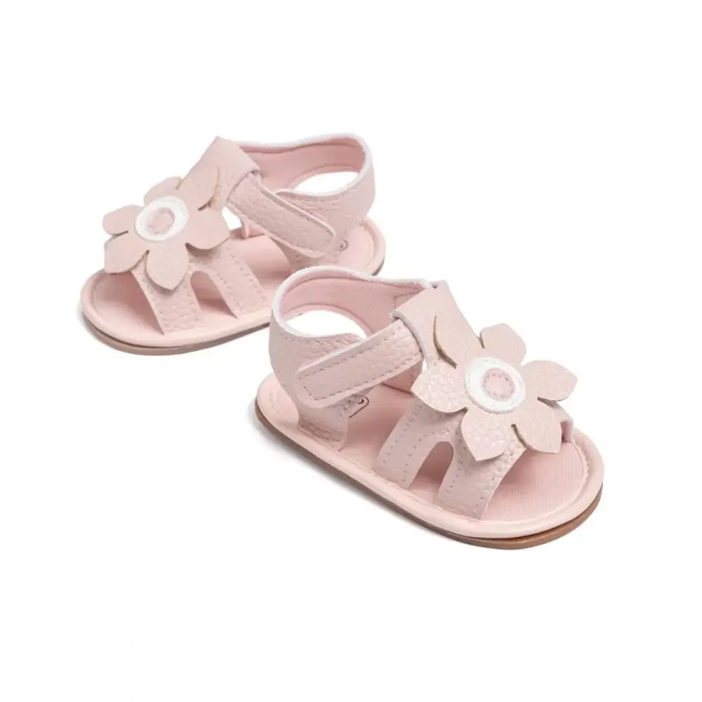 Chaussures d'été mignonnes pour nouveau-né, chaussures de jardin pour tout-petit, chaussures de marche de premier jour, chaussures de bébé à fleurs, document solide, péplum, semelle en caoutchouc coordonnante