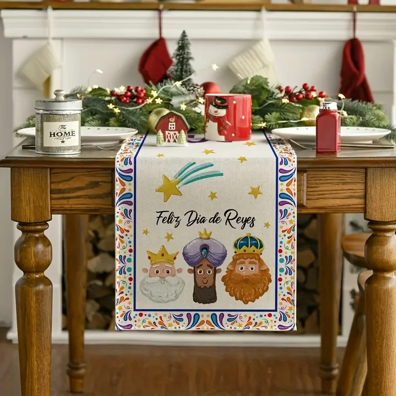 Spanish-Themed Vibrant Table Runner | Cartoon Kings, Stars & 