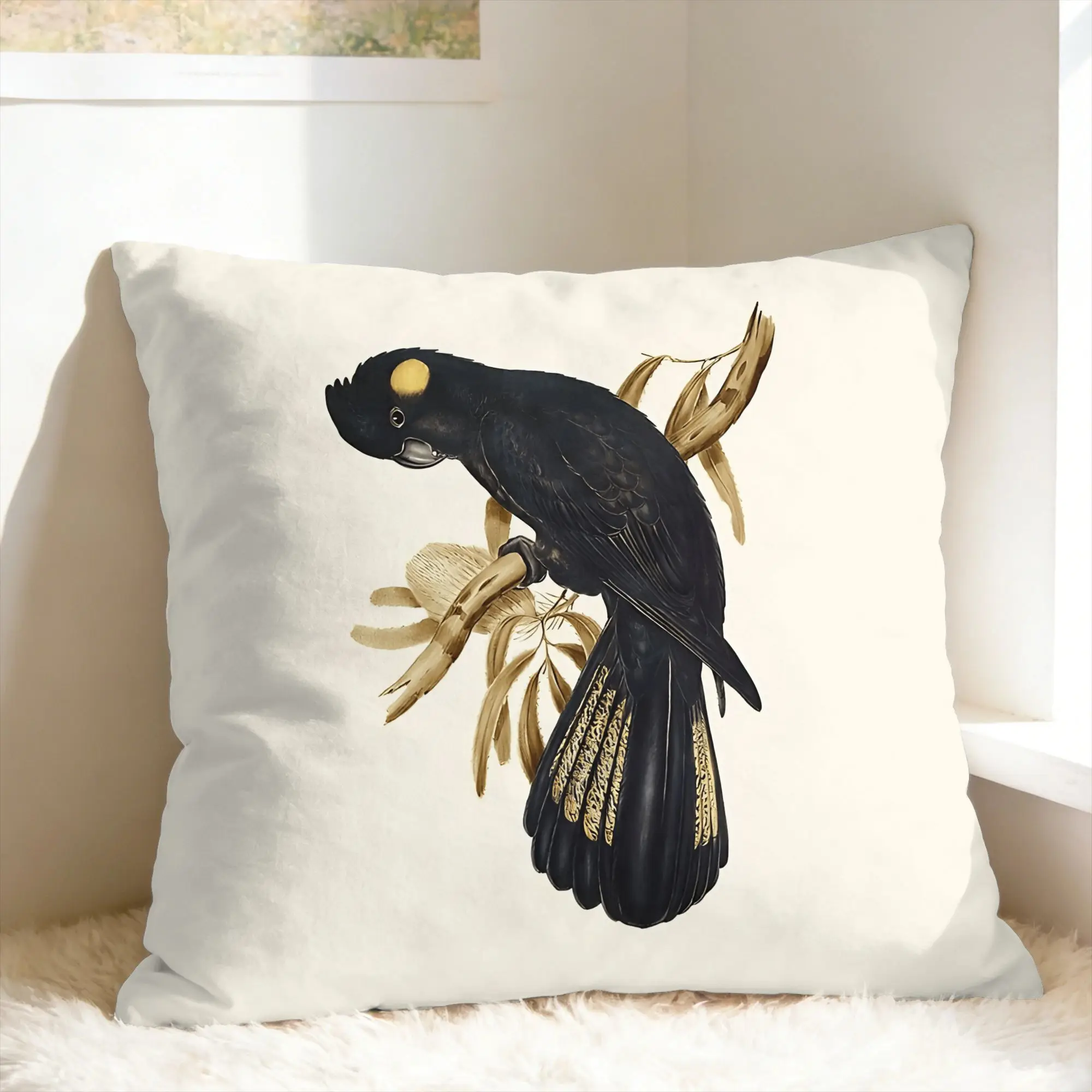 Australian Red-Tailed Black Cockatoo Pillow Cover  Comfy Cushion Cover Funny Pillow Case For Living Room Sofa