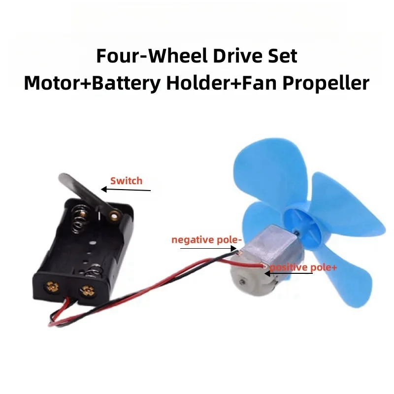 Four-Wheel Drive Car Set 130 DC Motor+Battery Holder+40mm/80mm Fan Propeller DIY Hand-made Toy Model