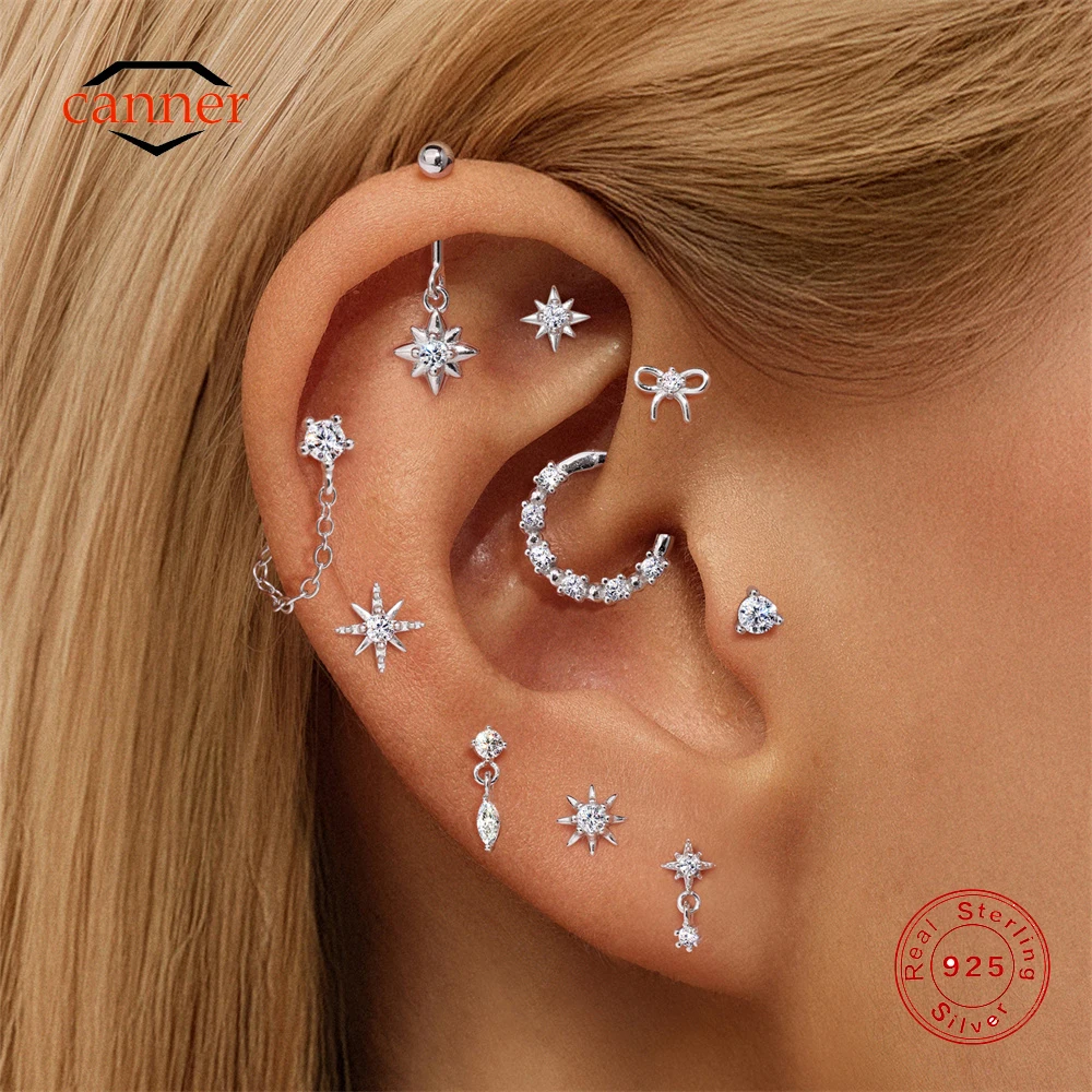 

CANNER 1PC Eight-pointed Star Moissanite 925 Sterling Silver Piercing Earrings For Women Moissanite Jewelry Valentine's Day Gift