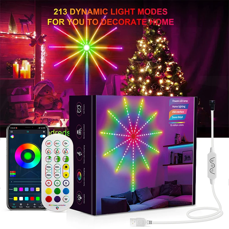 Led Strip Lights For Room Bluetooth Usb 5V 5050 RGB IC Led Tape Light Smart Remote Control Firework Christmas Led Lights