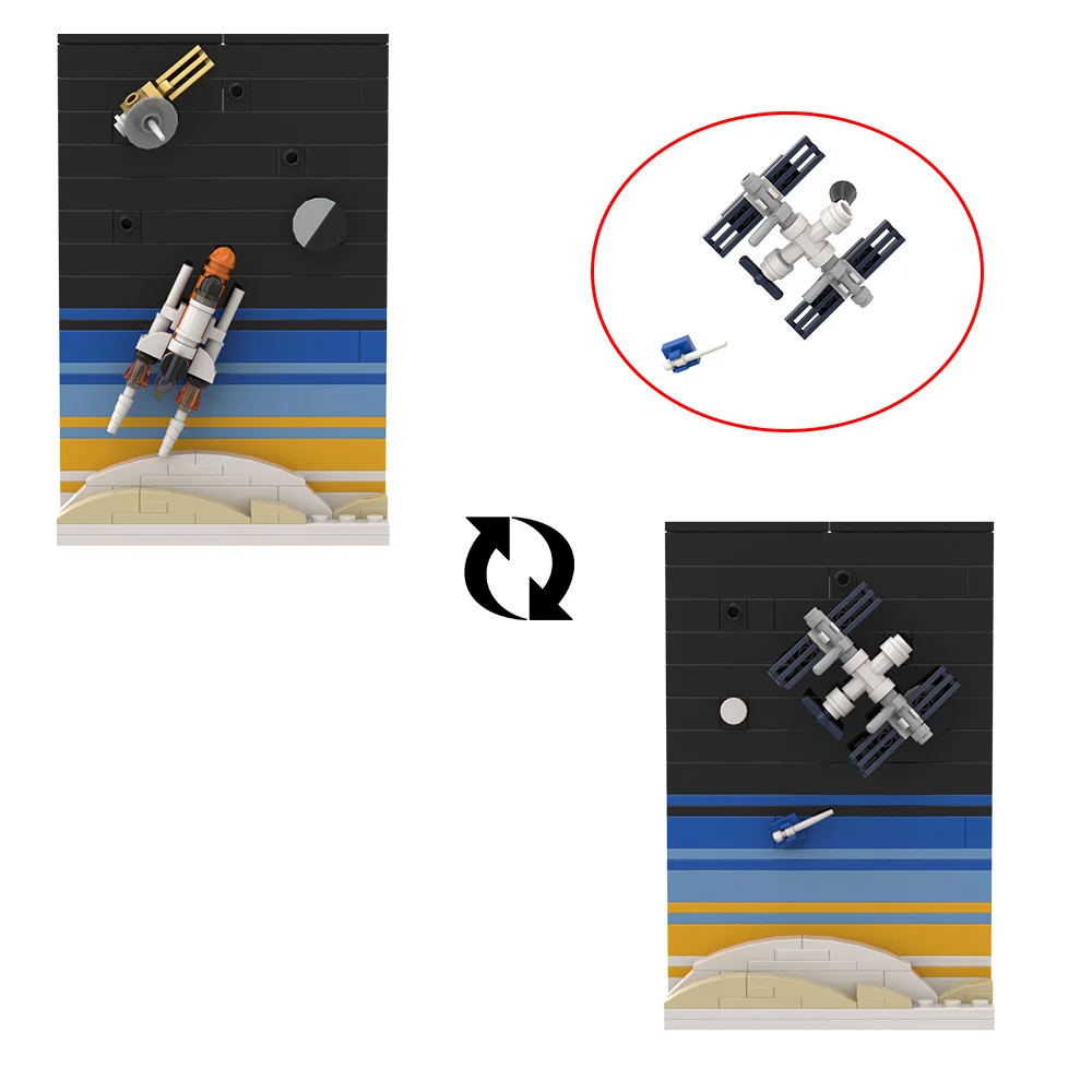 MOC Space Story Postcard Model Building Blocks Exploring the Moon Rocket Travel Spaceship Assembled Brick Toy Kid Gift