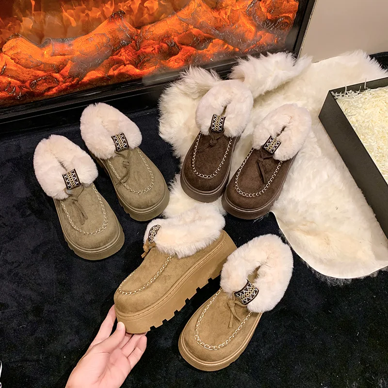 

Thick-soled Fleece-Lined Snow Boots for Women Plus Size Fur-Lined Cotton Shoes 2025 Winter New Thickened Warm Tassel