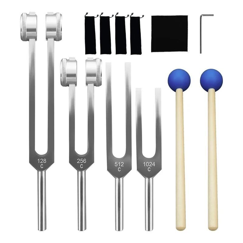 Quality Aluminum Alloy Tuning Fork Set, 128Hz 256Hz 512Hz 1024Hz Tuning Forks For Sound Yoga Meditation Relaxation