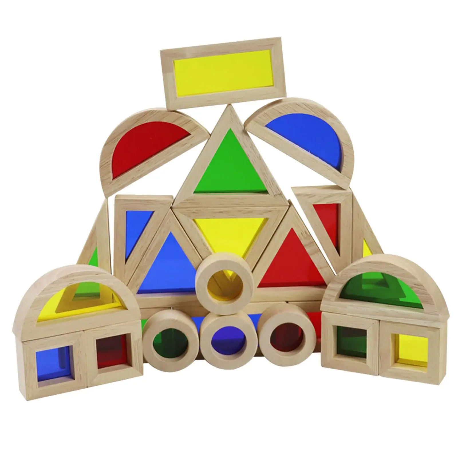 

Colorful Rainbow Blocks Reflection Building Building Sets DIY Early Education Learning Wood Building Blocks for Games Boys Girls