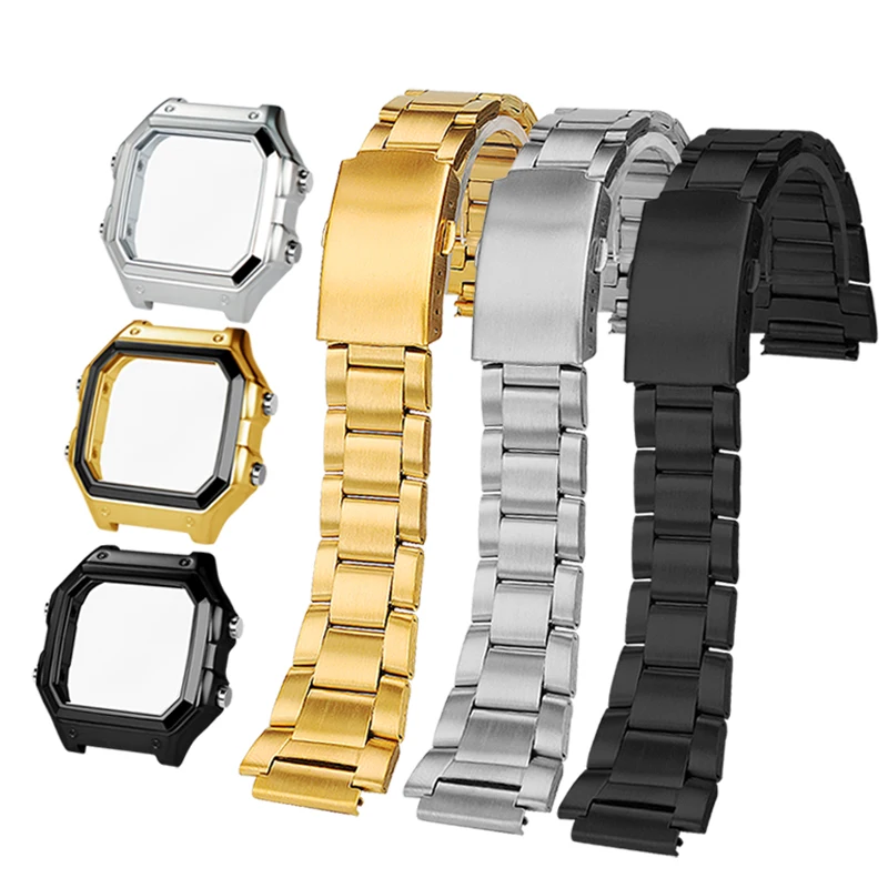 modify Metal Watch case For Casio 3299 AE-1200 AE-1300 Stainless steel bezel Silver Black gold Watchband AE1200 strap Free Tools