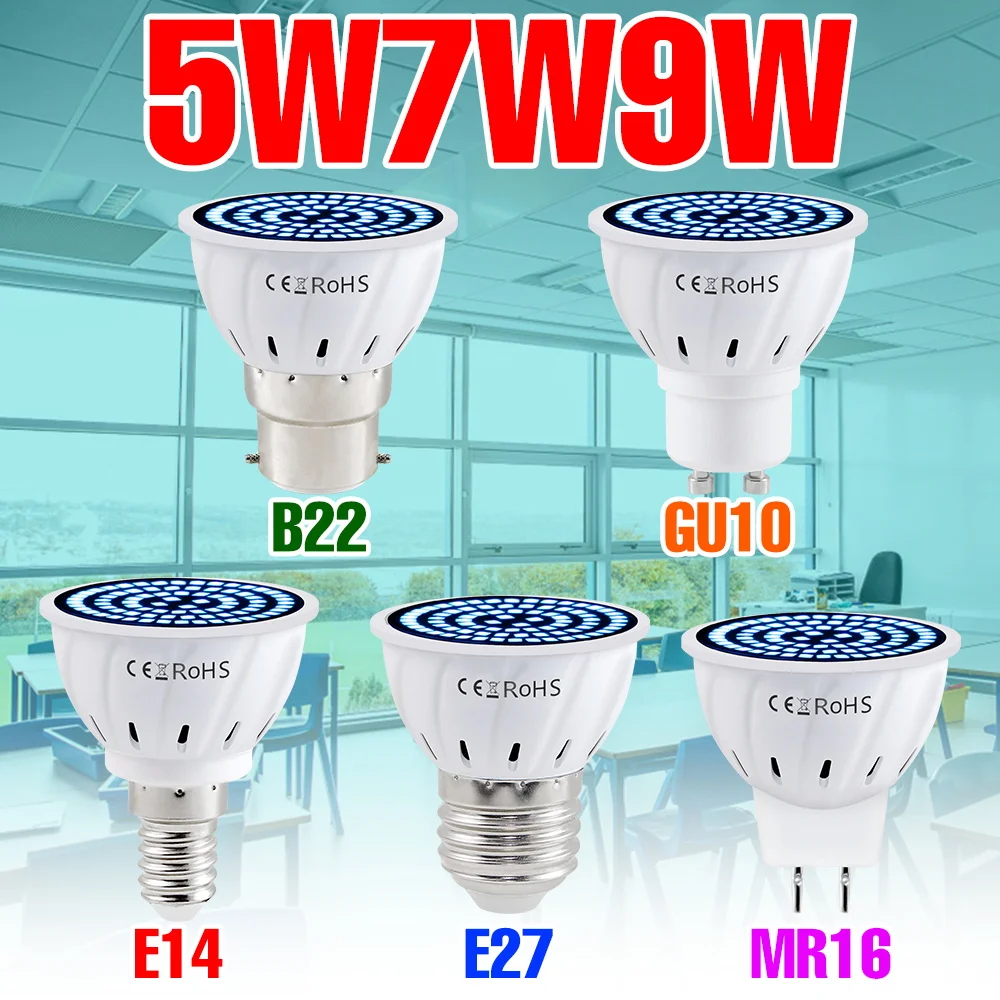 Bombilla LED germicida UV E27, lámpara esterilizadora UVC GU10 220V, lámpara de ozono antibacteriana de desinfección MR16 para el hogar B22 240V