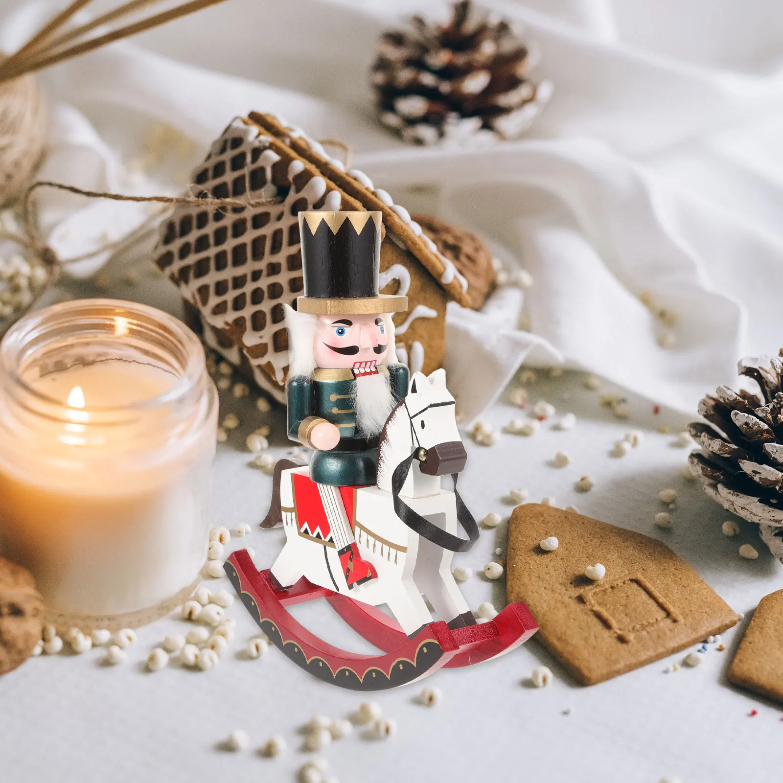 

Wooden Christmas Nutcracker Soldier Horse Decor Traditional Xmas Nutcracker Puppet Stable Wooden Craft for Home Table Cabinet