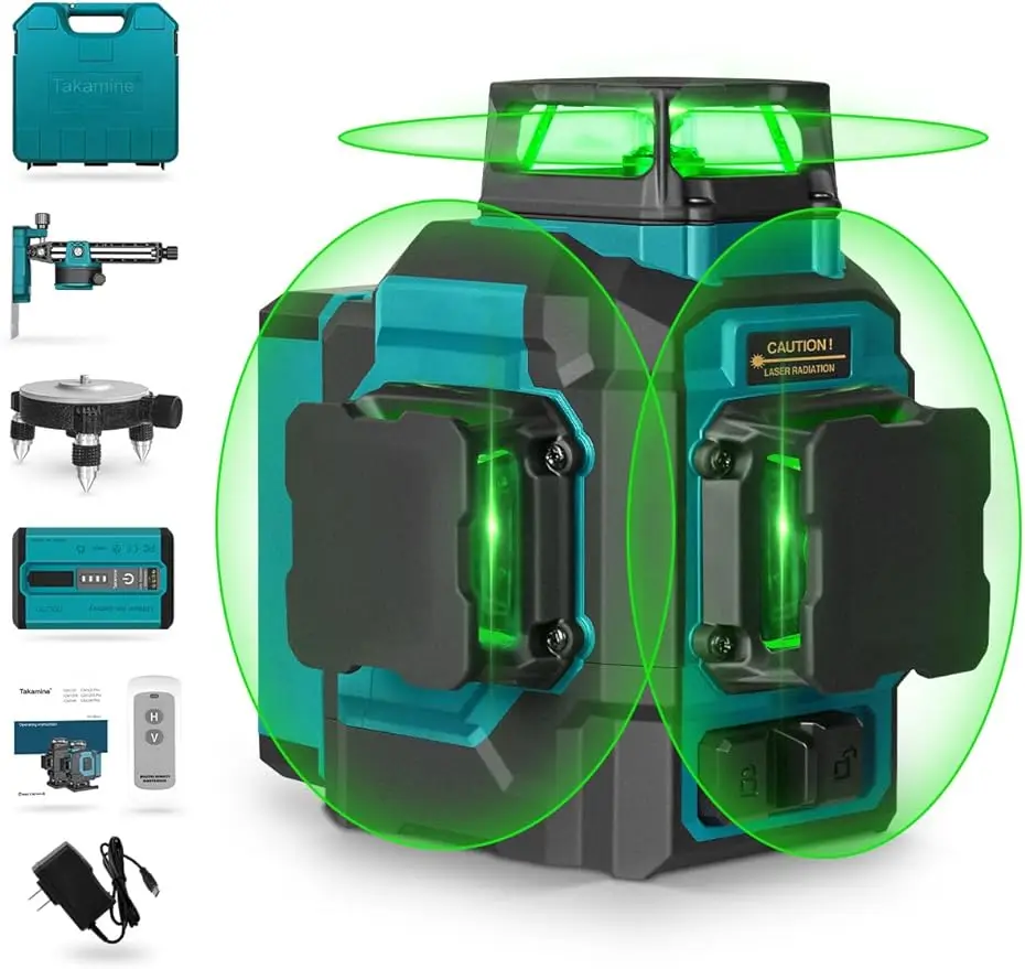 3x360° 12 Lines Self Leveling Green Laser Level, 3D Cross Line for Construction/Picture Hanging