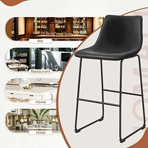 Counter Altura Fezes com Costas, Industrial Pub Barstools, pernas de metal e pés, PU Faux Leather, jantar, 29"