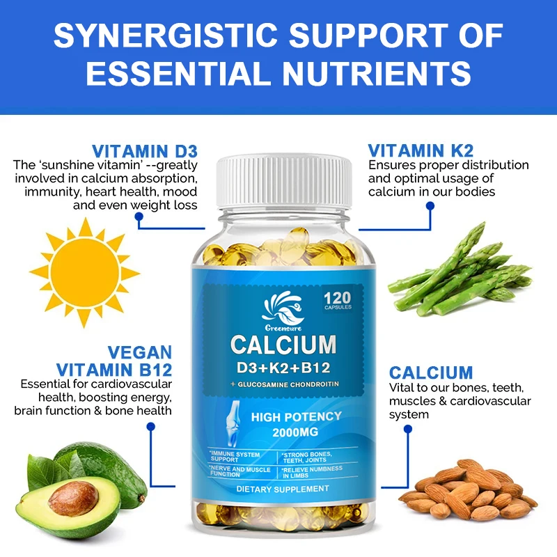 فيتامين نباتي D3 + K2 + B12 ، مكمل لتنظيم استقلاب الكالسيوم ، زيادة نظام المناعة