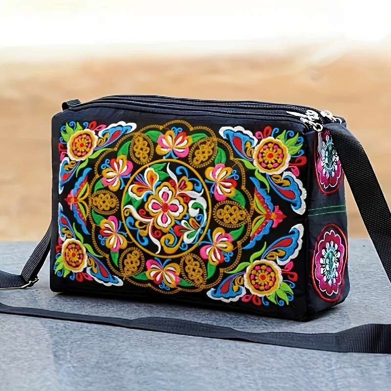 

New Antique Style Women's Handbag Double-sided Embroidery Diagonal Cross Small Crossbody Canvas Shoulder Bag