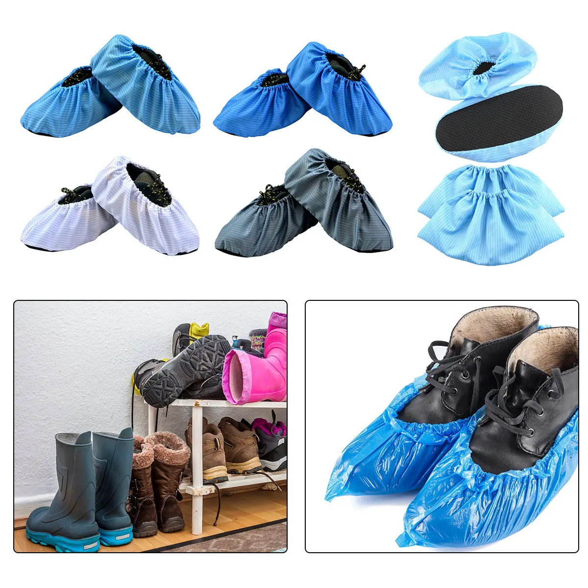 6 คู่ ถุงคลุมรองเท้าแบบใช้ซ้ำได้ ป้องกันไฟฟ้าสถิต หนา ไม่เกิดไฟฟ้าสถิต ไม่ลื่น ป้องกันฝุ่น สำหรับ