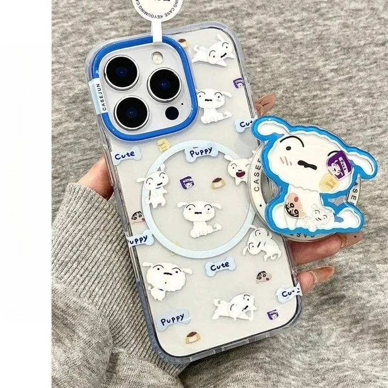 

new Crayon Shin-chan shiro Griptok Stand Magnetic Phone Case For IPhone 17 17air 17promax 16 15 14pro 13mini 12 11ProMax rotate