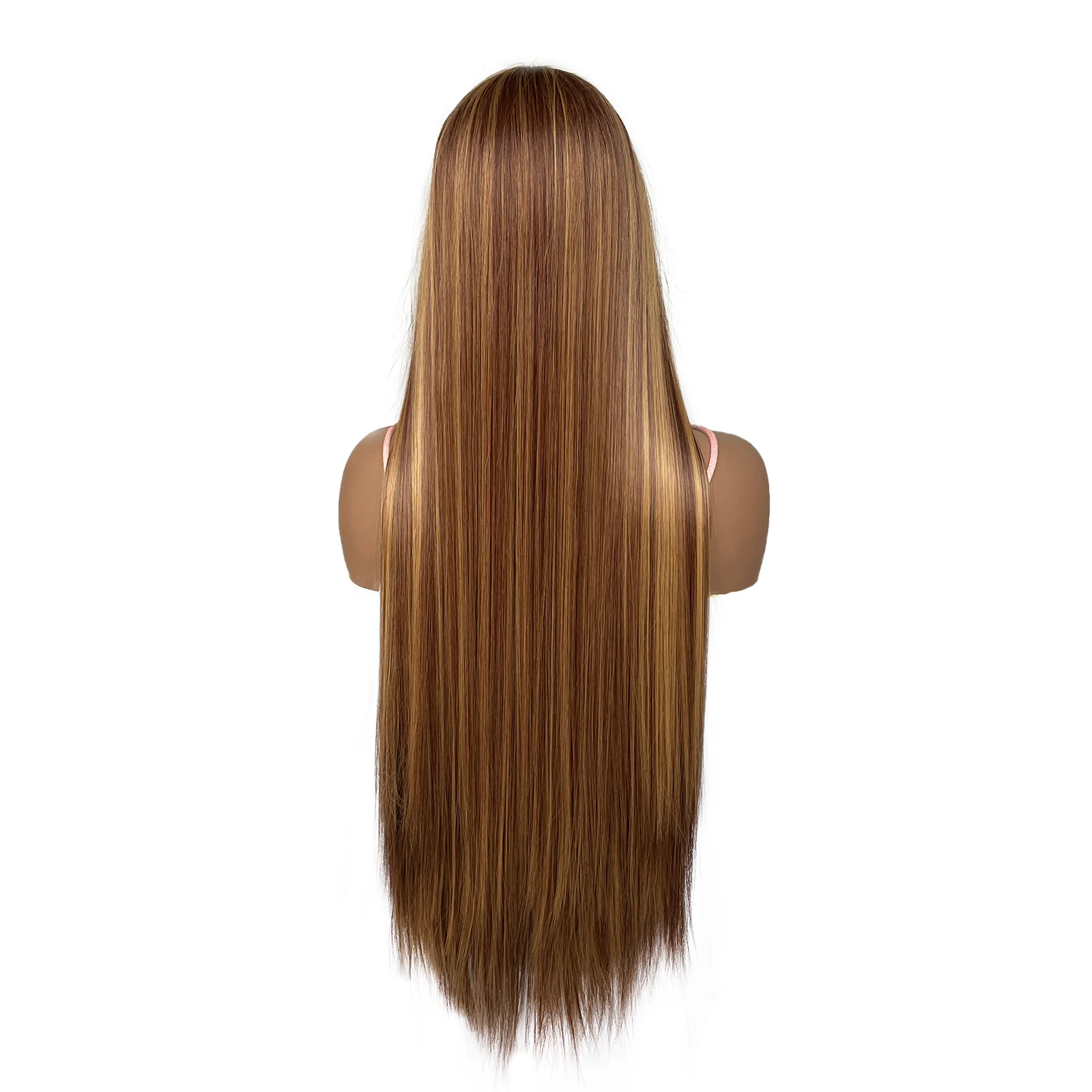 BCHR Long Straight Brown Lace Front Wig Natural Hairline Heat Resistant Synthetic Hair Wigs for Women