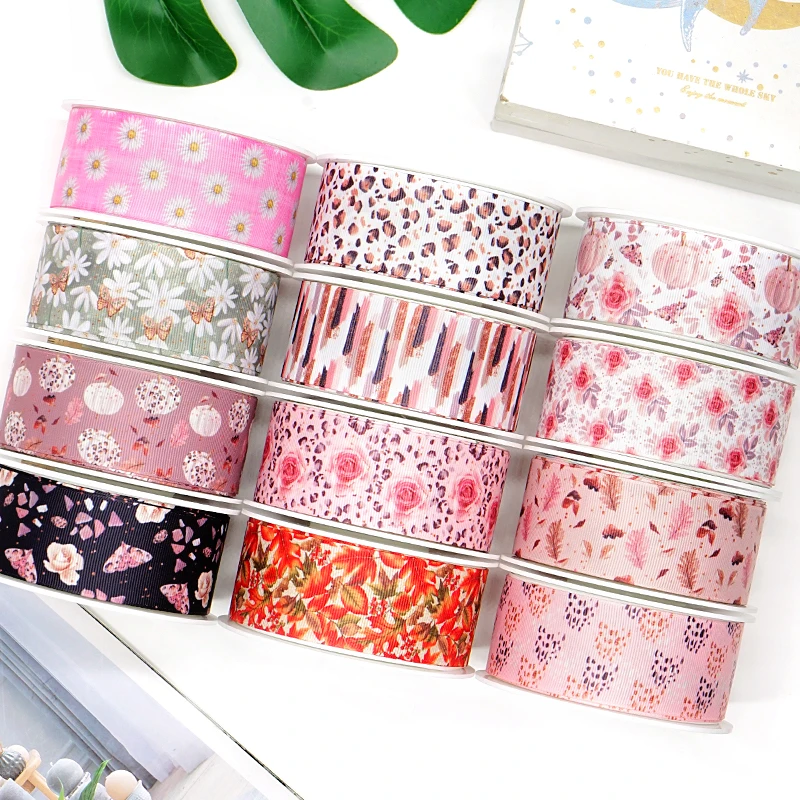 5 Yards Flower Printed Grosgrain Satin Ribbons For Bows DIY Craft Decoration Packaging Supplies. 63163