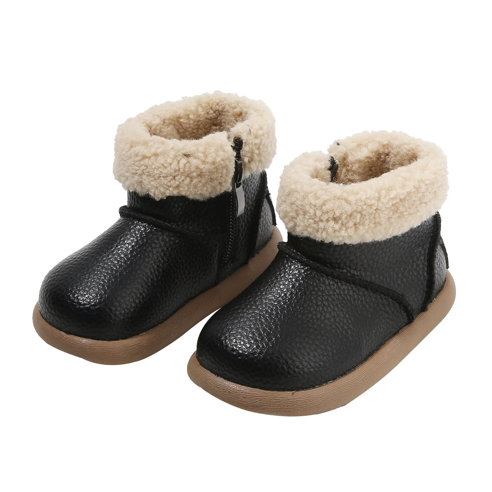 

Winter Toddler Snow Boots Waterproof Leather Warm Anti-Slip Fleece Lined Cotton Shoes for Baby Girls & Boys First Walkers