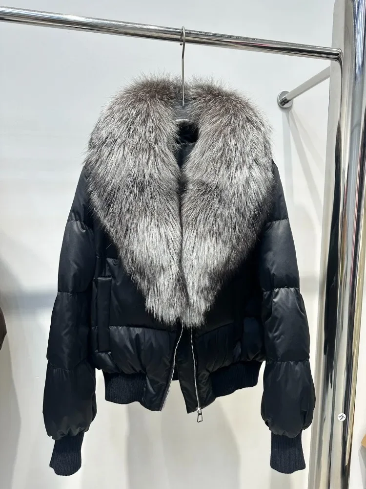 

New Winter Clothes Real Natural Fox Fur Collar White Duck Down Jacket Women Hickened Warm Short Fur Puffer Jacket Outwear