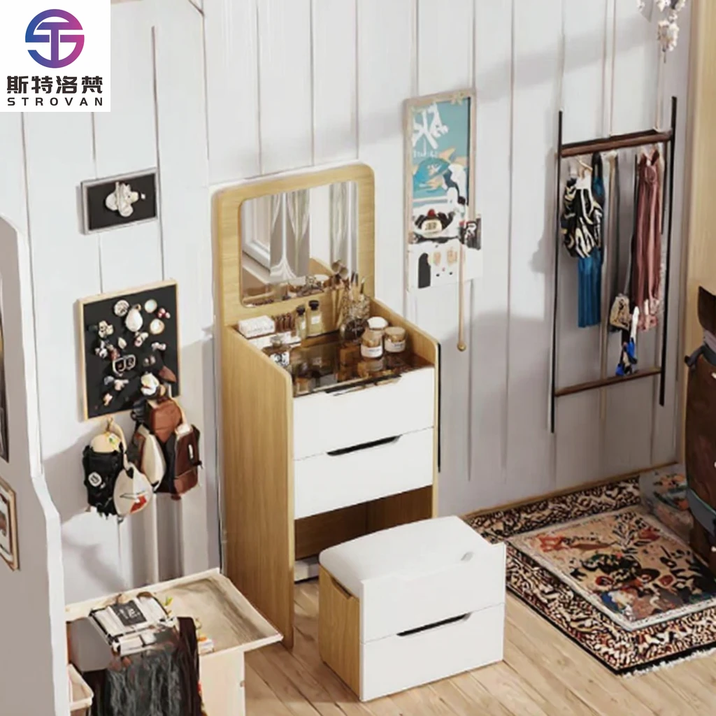 

Modern MDF Panel Vanity Desk with Adjustable Height LED Flip Top Mirror Compact Bedroom Makeup Vanity Set