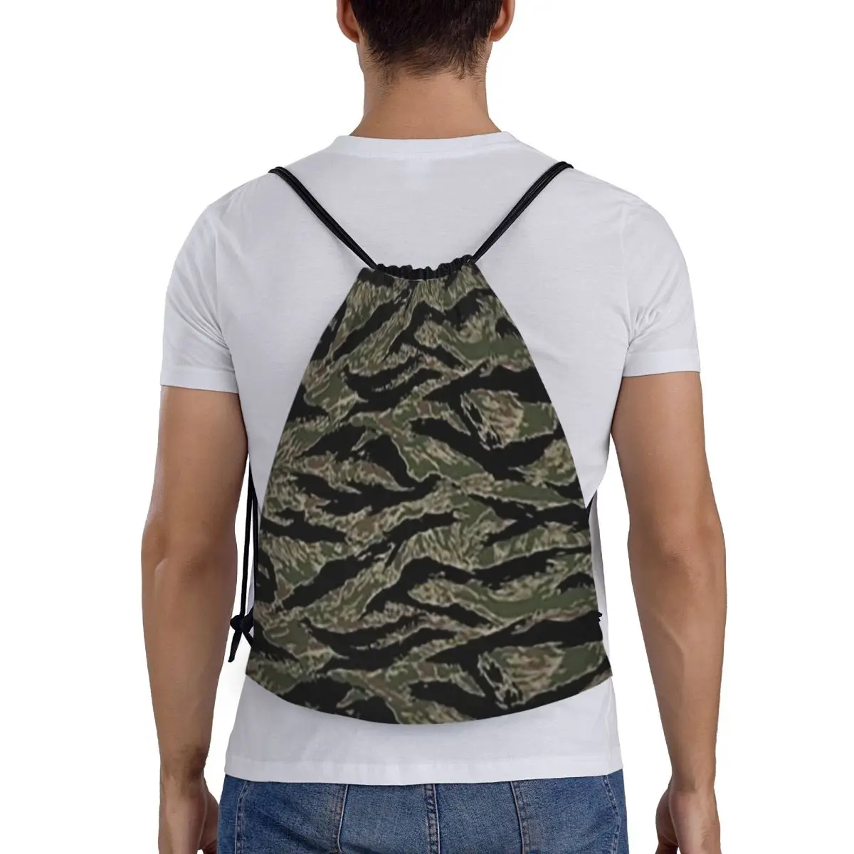 Tiger Stripe Camouflage Military Camo Backpacks Casual Drawstring Bundle Pocket Sports Bag Book Bags for Travel Students