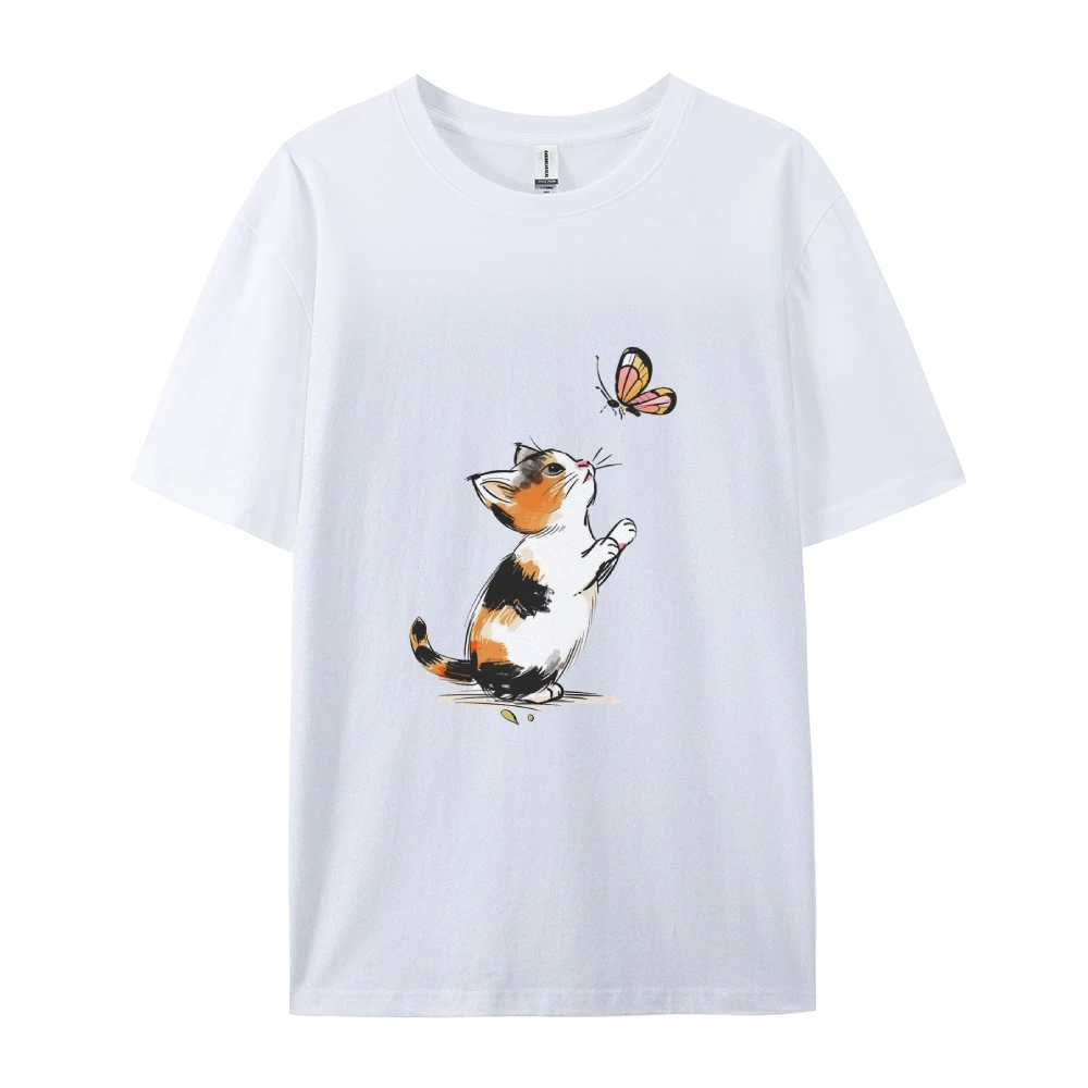 

Butterfy Cat Print,Big Size Short T-shirt, Short sleeve,100% cotton,Girls,Holiday wear,Casual wear,Y2K,Amine Women T-shirt