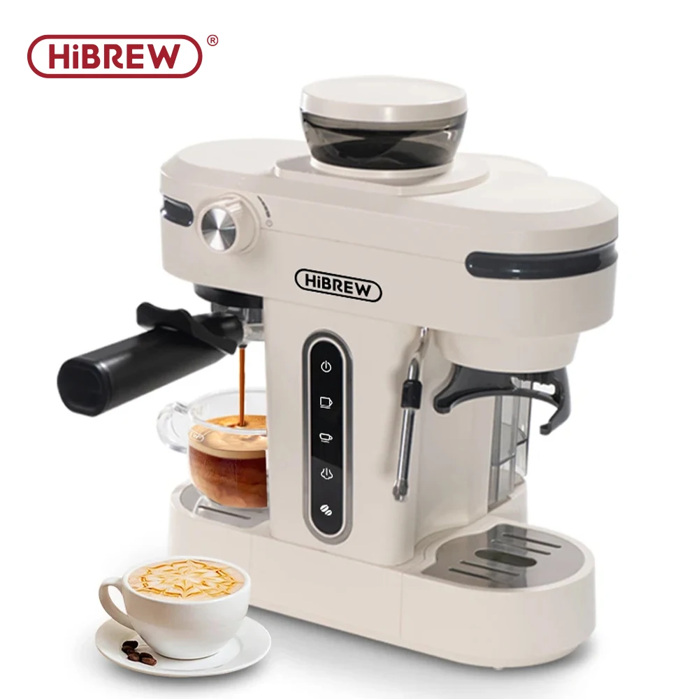 HiBREW 20 Bar Semi Automatic Espresso Coffee Maker With Grinder Bean For Cappuccino and Latte Milk Frothing System Machine H14