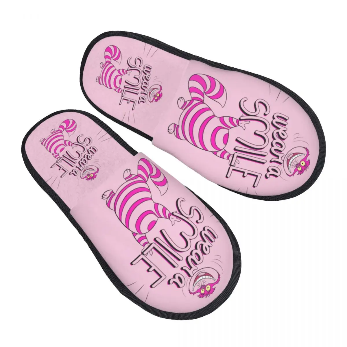 Custom Alice In Wonderland Wear A Smile Cozy Scuff Memory Foam Slippers Women Spa House Shoes