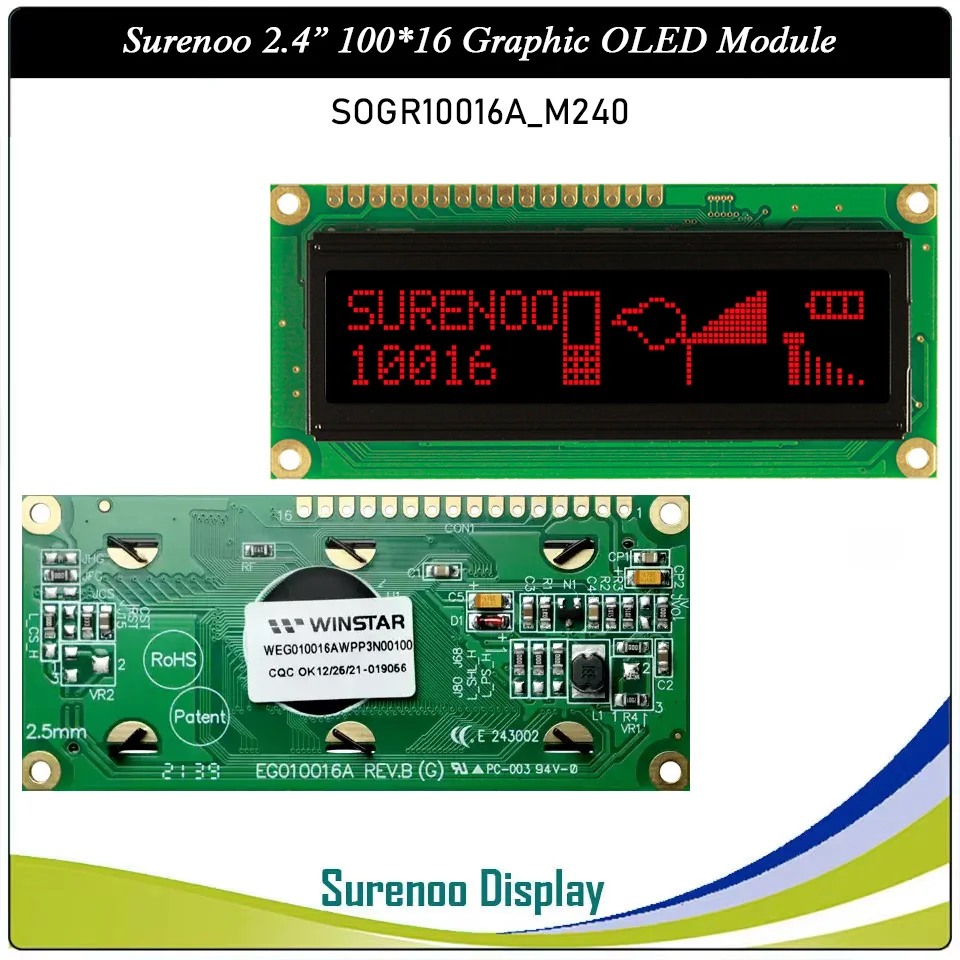 Real OLED Display, WS0010 Graphic 100*16 Dots Compatible with 1602 162 Character LCD Module LCM Screen, Support SPI