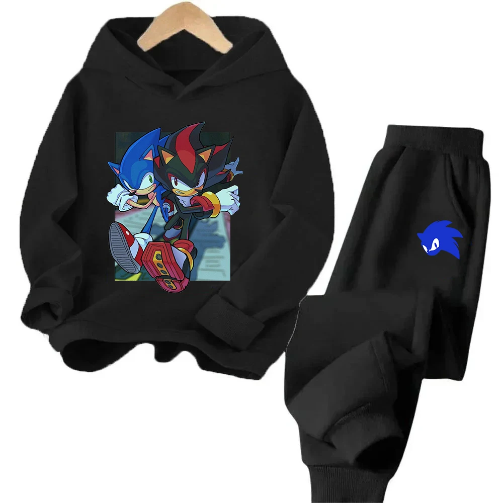 Boys and Girls Aged 3-13 Children's Anime Cartoon Sonic Letter Printed Autumn/Winter Warm Two Piece Hoodie+Pants Sports Set for #6