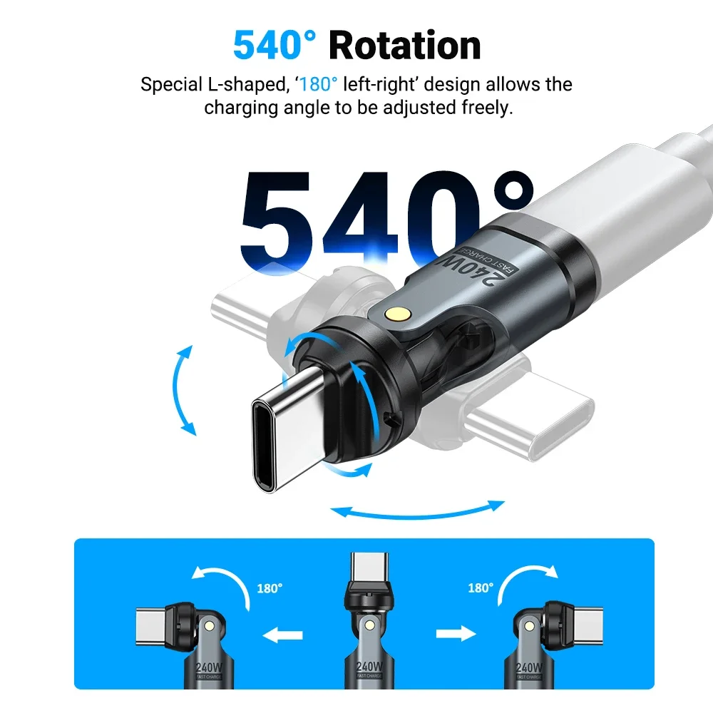 240W Car Magnetic Converter PD/Type C 540Degree Rotation In-Vehicle Data Transmission RV Power Converter Accessories for Samsung