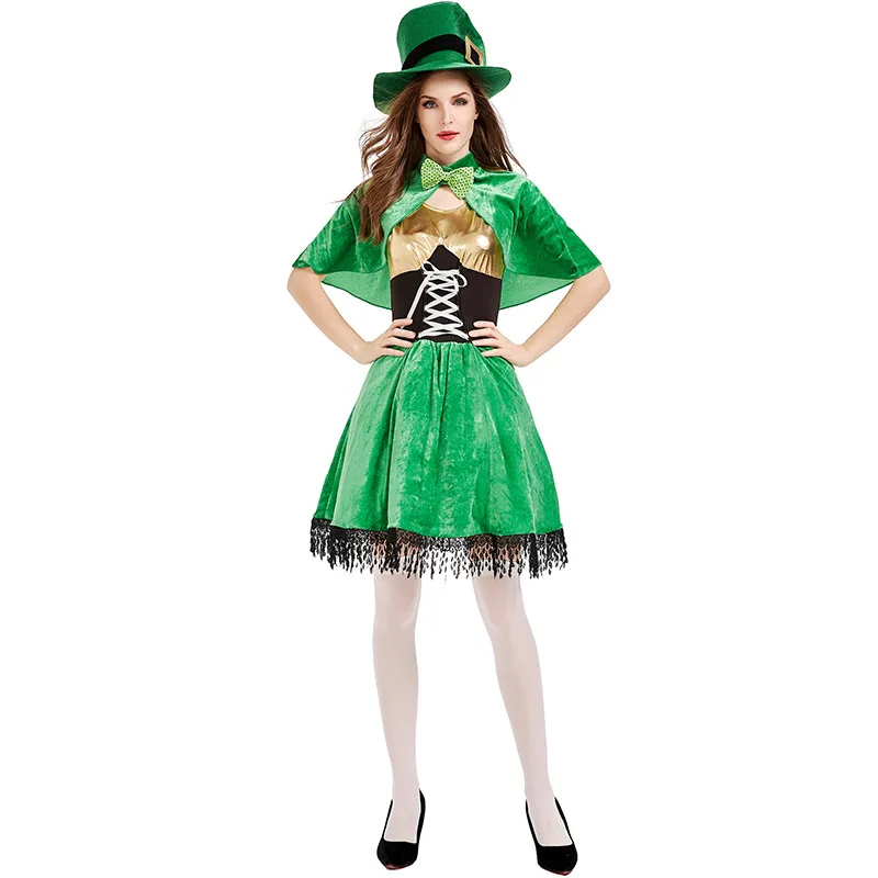 St. Patrick\'s Day Costumes Irish Leprechaun Dwarf Women Performance Dress Saint Patrick Day Home Party Cosplay Clothes for Girls