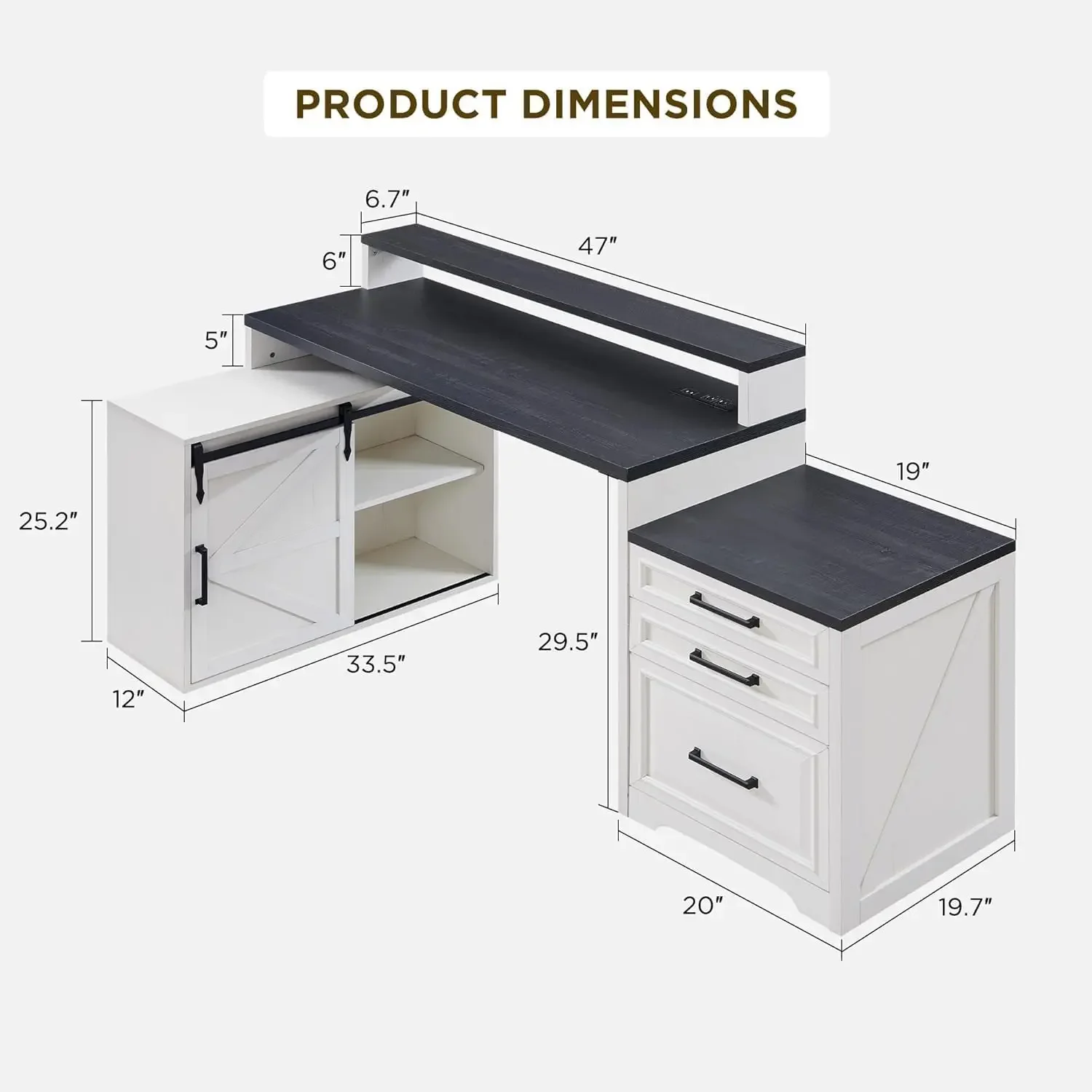 JXQTLINGMU Computer Desk with Darwers & Storage Cabinet, Home Office Desk with File Drawer, Gaming Desk with Monitor Stand & Cha