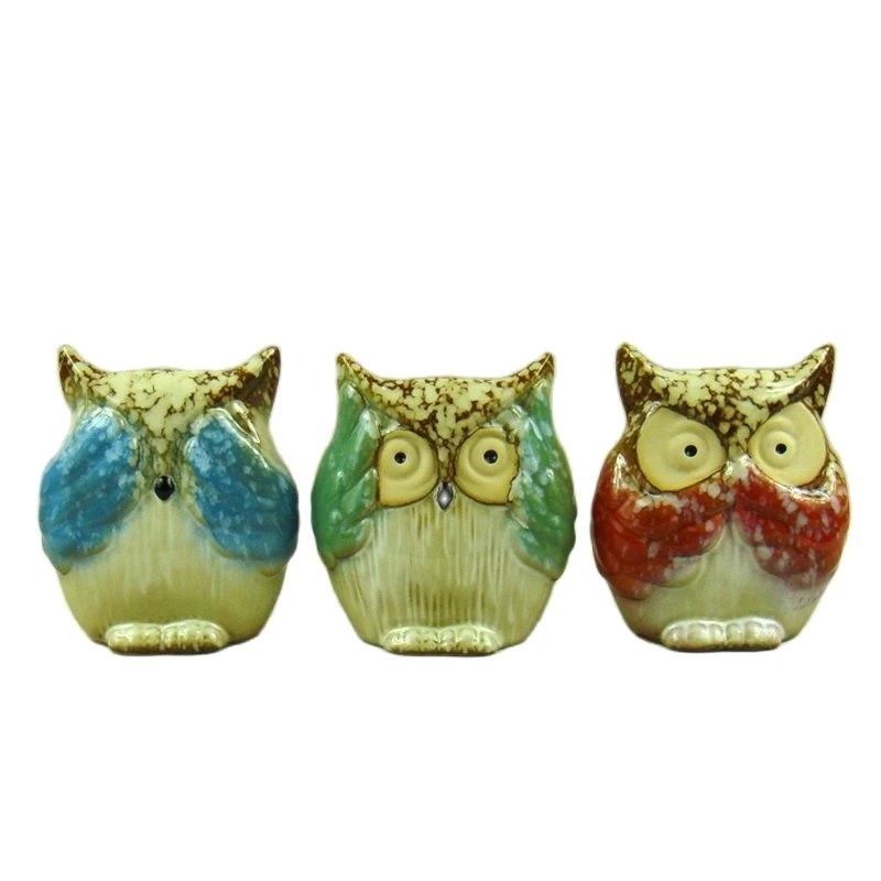 3pcs Porcelain Owl Figurine Abstract Ceramics Surprise Miniature Household Mascot Handwork Gift Craft Ornament