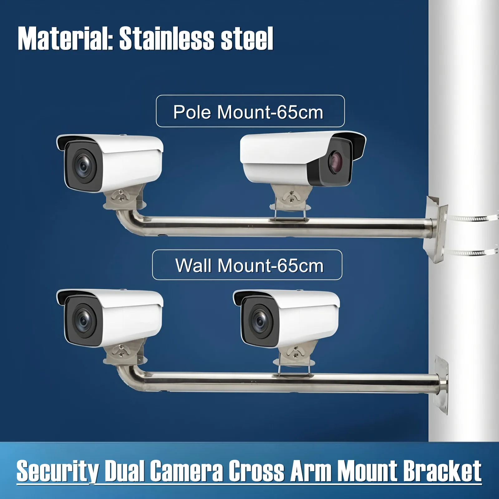 Stainless Steel Cross Arm Rod Bracket for Double Cameras, Dual Camera Mount Bracket for Home Surveillance CCTV Security Camera