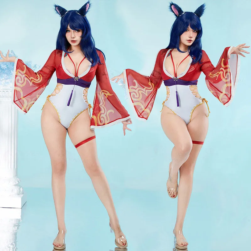 Costume de cosplay Ahri de League of Legends |   Ensemble complet de bikini 3 pièces ajouré pour femme, plage été 2026