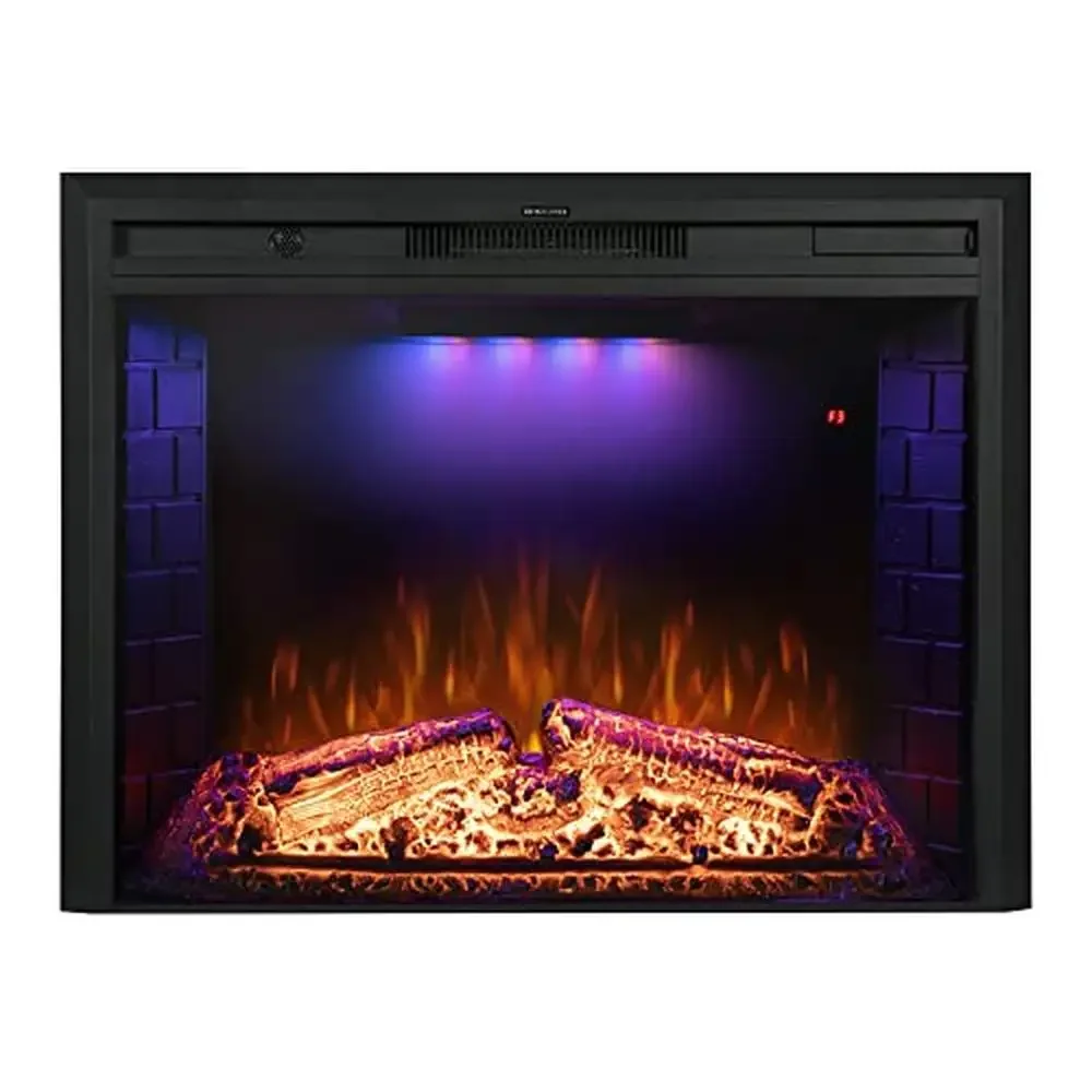 33'' Electric Fireplace Inserts Recessed Built in Wall Heater Fire Crackling Sound Adjustable Top Light Wireless Remote Control