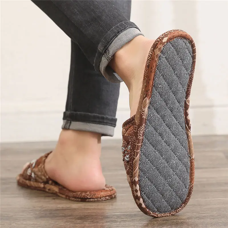 Korean Edition Fragmented Flower Cloth Bottom Slippers, Home Cotton Cloth, Quiet and Comfortable Soft Bottom Floor Slippers