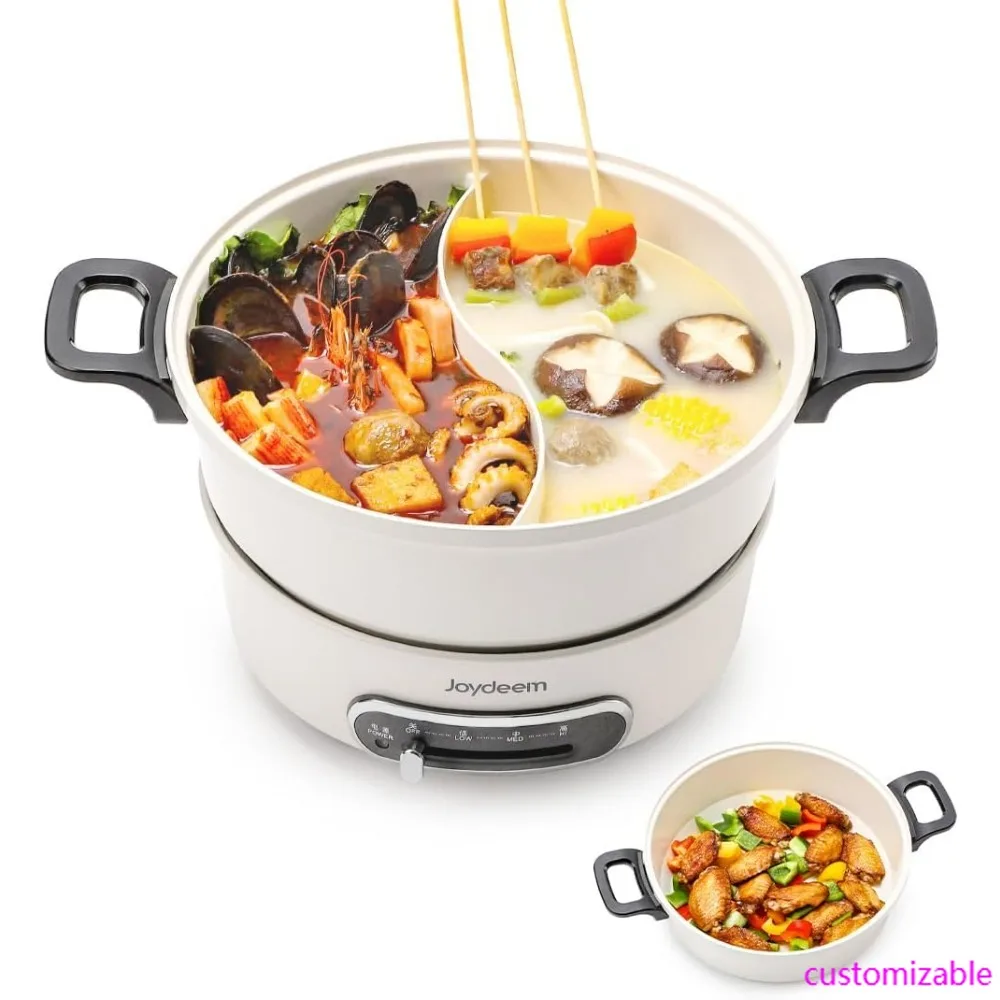 

Joydeem Dual-Pot Electric Hot Pot with Removable Inner Pots, Shabu Shabu Compatible, UL Certified, Ceramic Non-stick, 1400W Powe