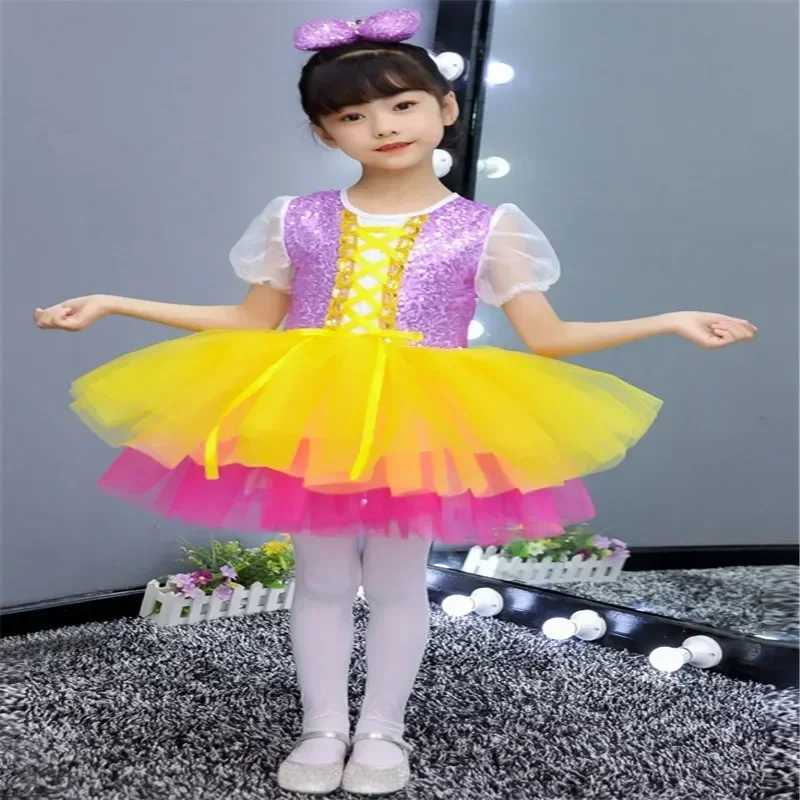 

New Girls Ballerina Fairy Prom Party Costume Kids Sequined Flower Dress Dancewear for Stage Performance Ballet Tutu Dress