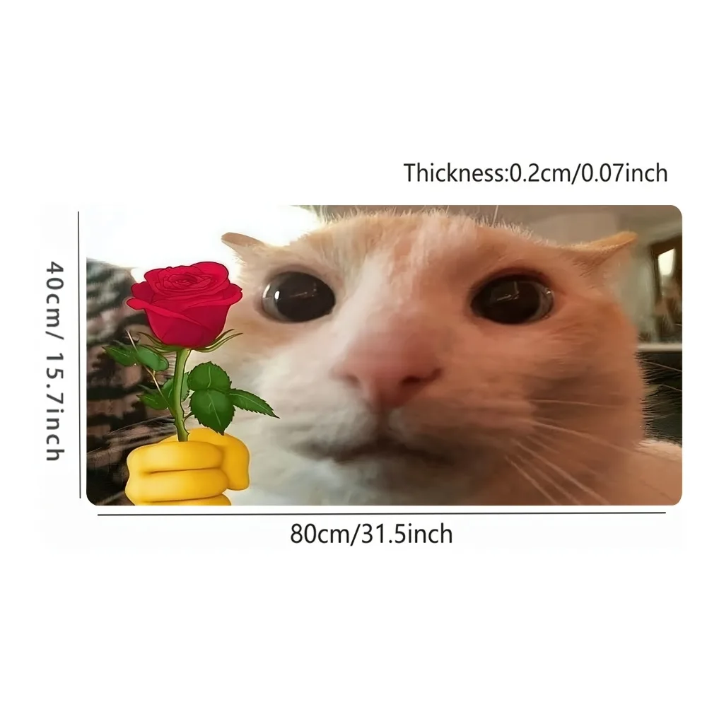 

Большой коврик для мыши с изображением милого кота, держащего розу, нескользящий коврик для стола для игр и офиса