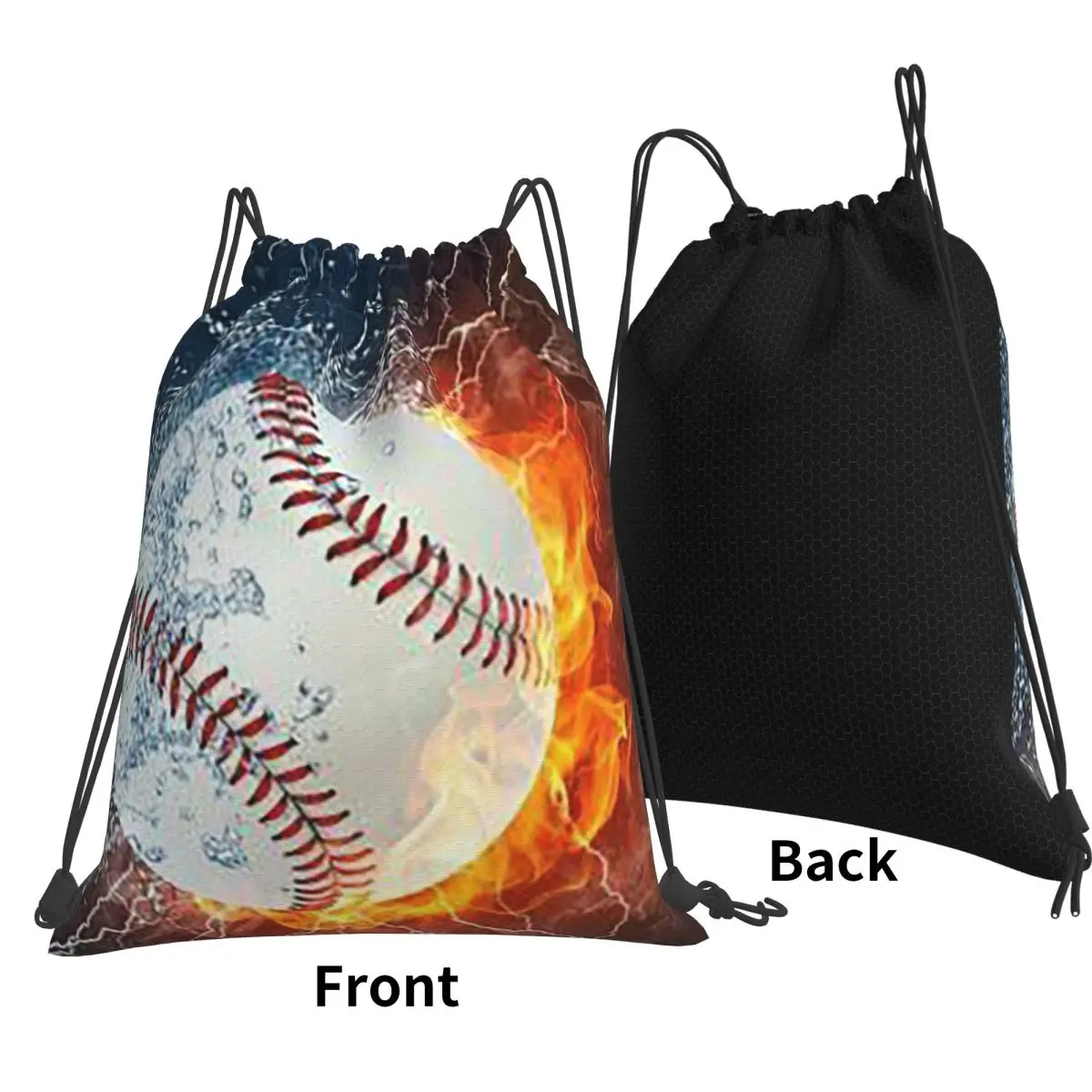 Baseball In The Fire And Water Backpacks Multi-function Drawstring Bundle Pocket Sundries Bag Book Bags for Man Woman Students