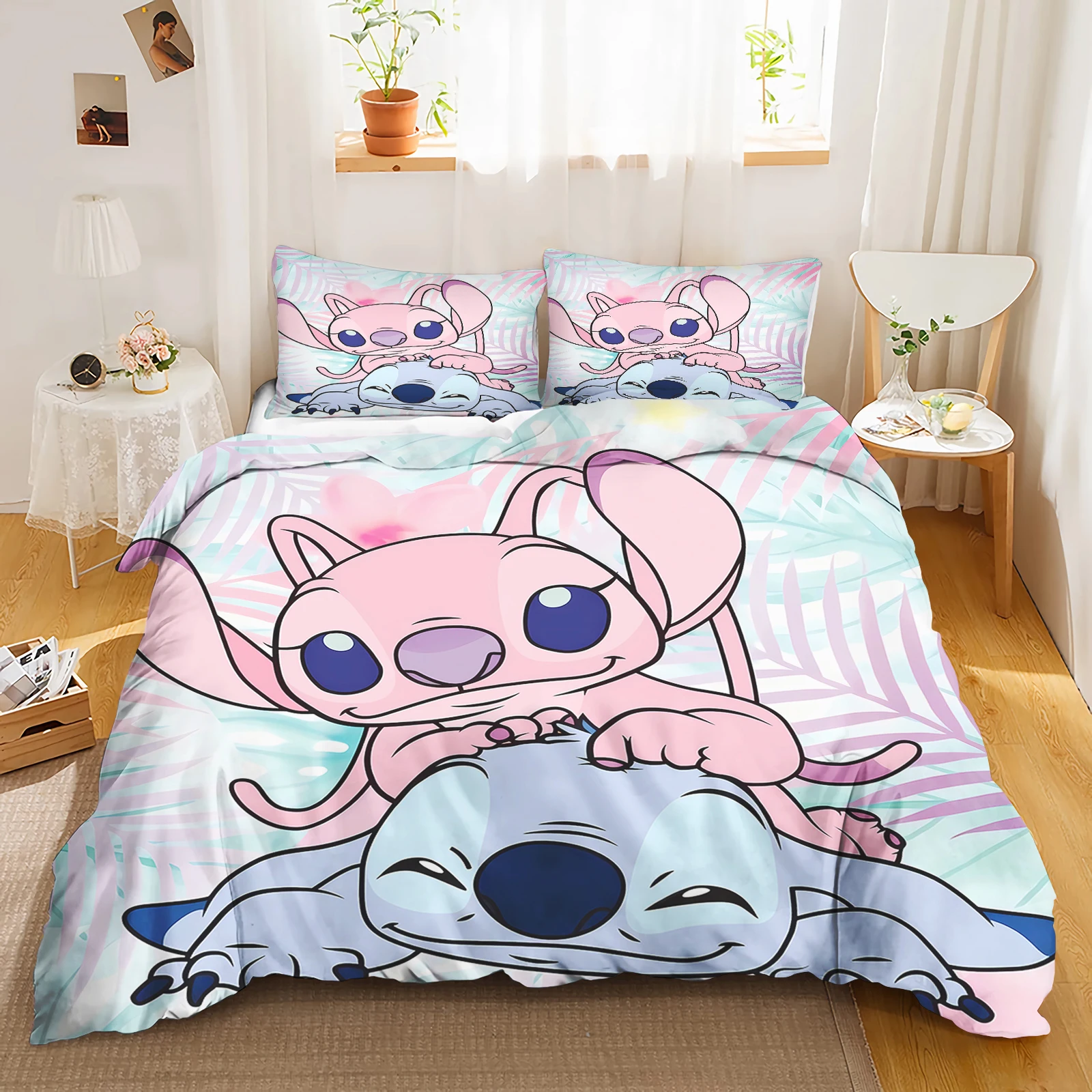Anime Lilo & Stitch Duvet Cover, Twin Full King Size Queen Bedding Set, 3D Printing Cartoon Bedding Set for Boys Child Girls