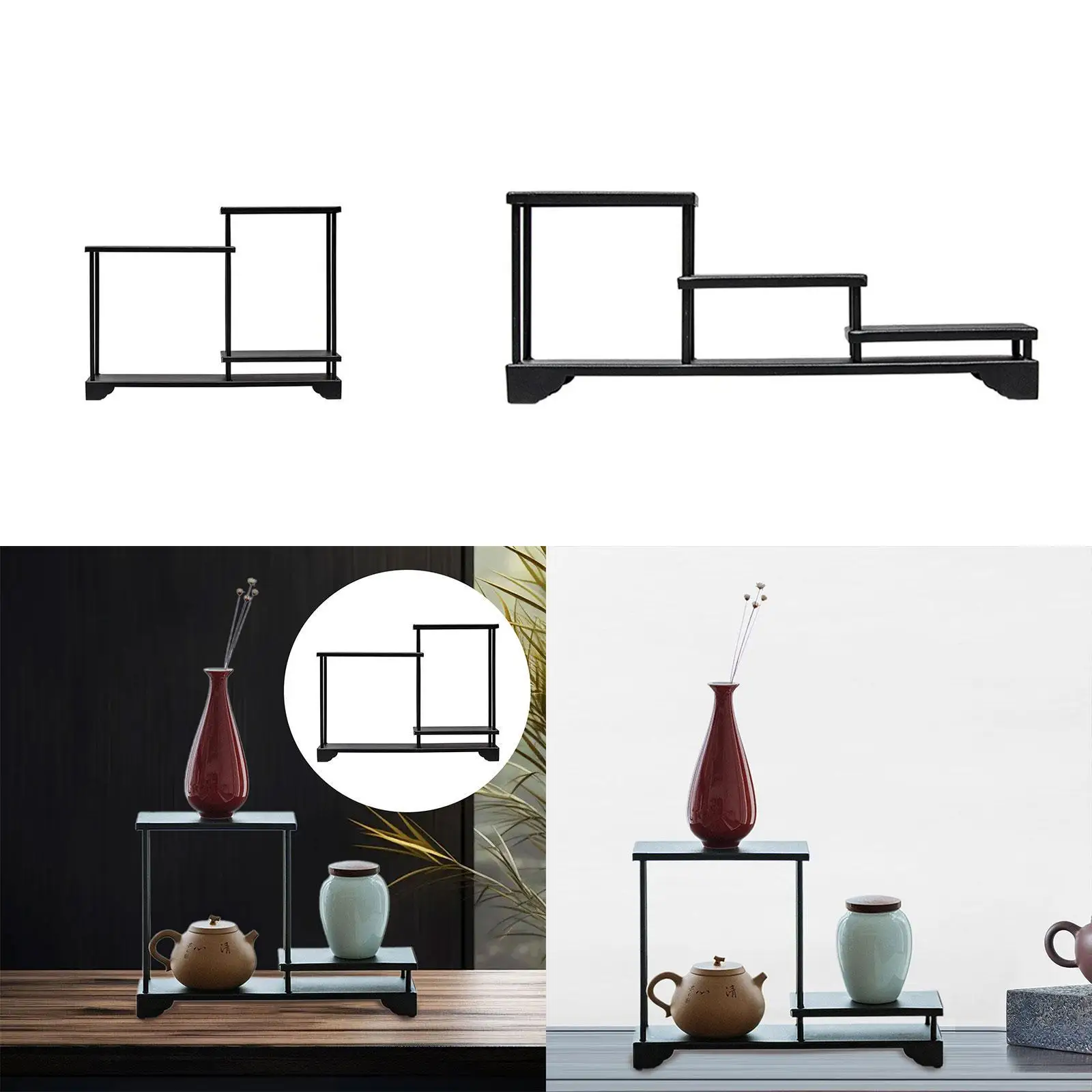 차 세트 스토리지 랙 Teaware 디스플레이 선반 기숙사 농가 호텔 주방 사무실을위한 경량 금속 탁상 주최자 선반